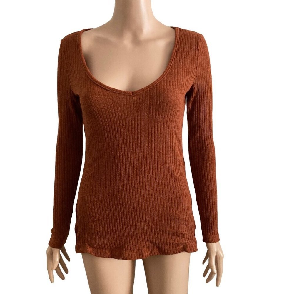 Shein Sweater Womens Medium Rusted Brown Ribbed Pullover